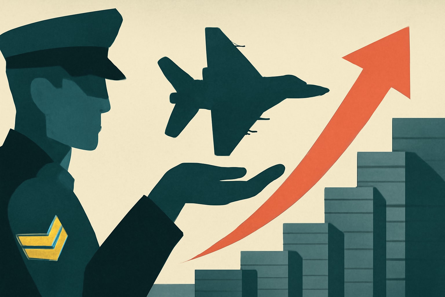 Editorial illustration for: Air Force Budget Proposal Seen as Too Cautious Amidst Pentagon Spending Boom