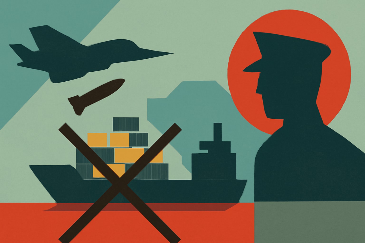 Editorial illustration for: U.S. Military to Impose Shipping Blockade on Iran, Raising Regional Tensions