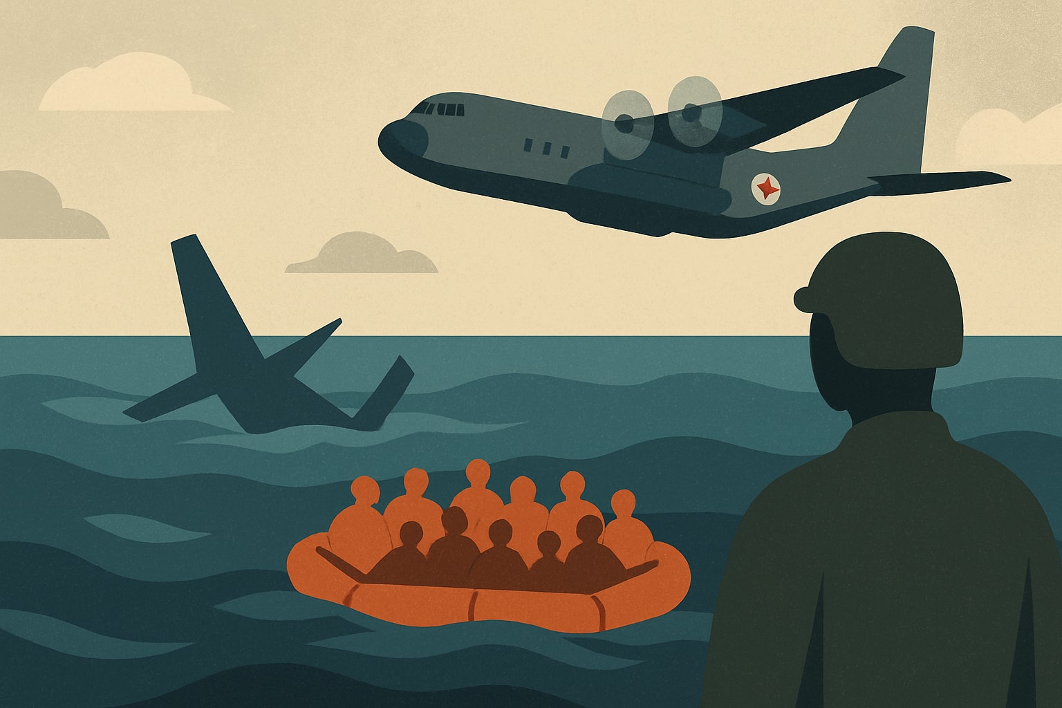 Editorial illustration for: Air Force Reservists Save 11 Plane Crash Survivors at Sea