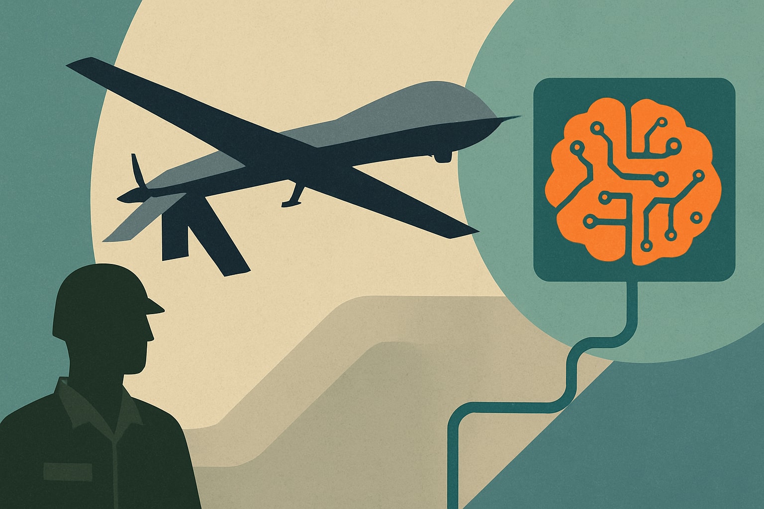 Editorial illustration for: AI Technology Increasing Autonomy of Military Drones