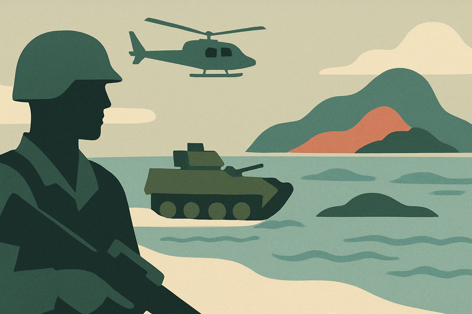 Editorial illustration for: US Marines Practice Seizing Remote Islands in Philippine Exercise