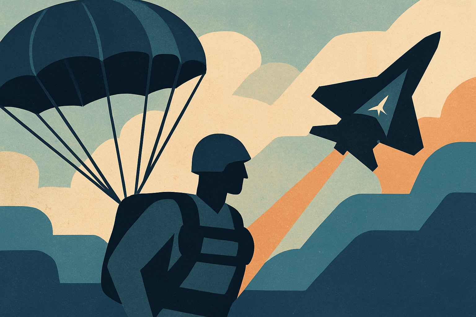 Editorial illustration for: Space Force’s First Paratrooper Takes to the Skies After Seven Years
