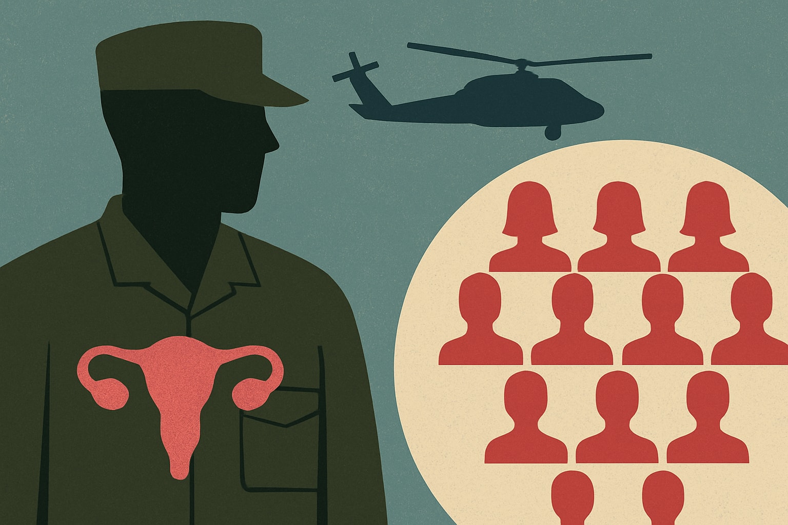 Editorial illustration for: Charges Grow Against Army OB-GYN as Victim Count Rises to Nearly 100