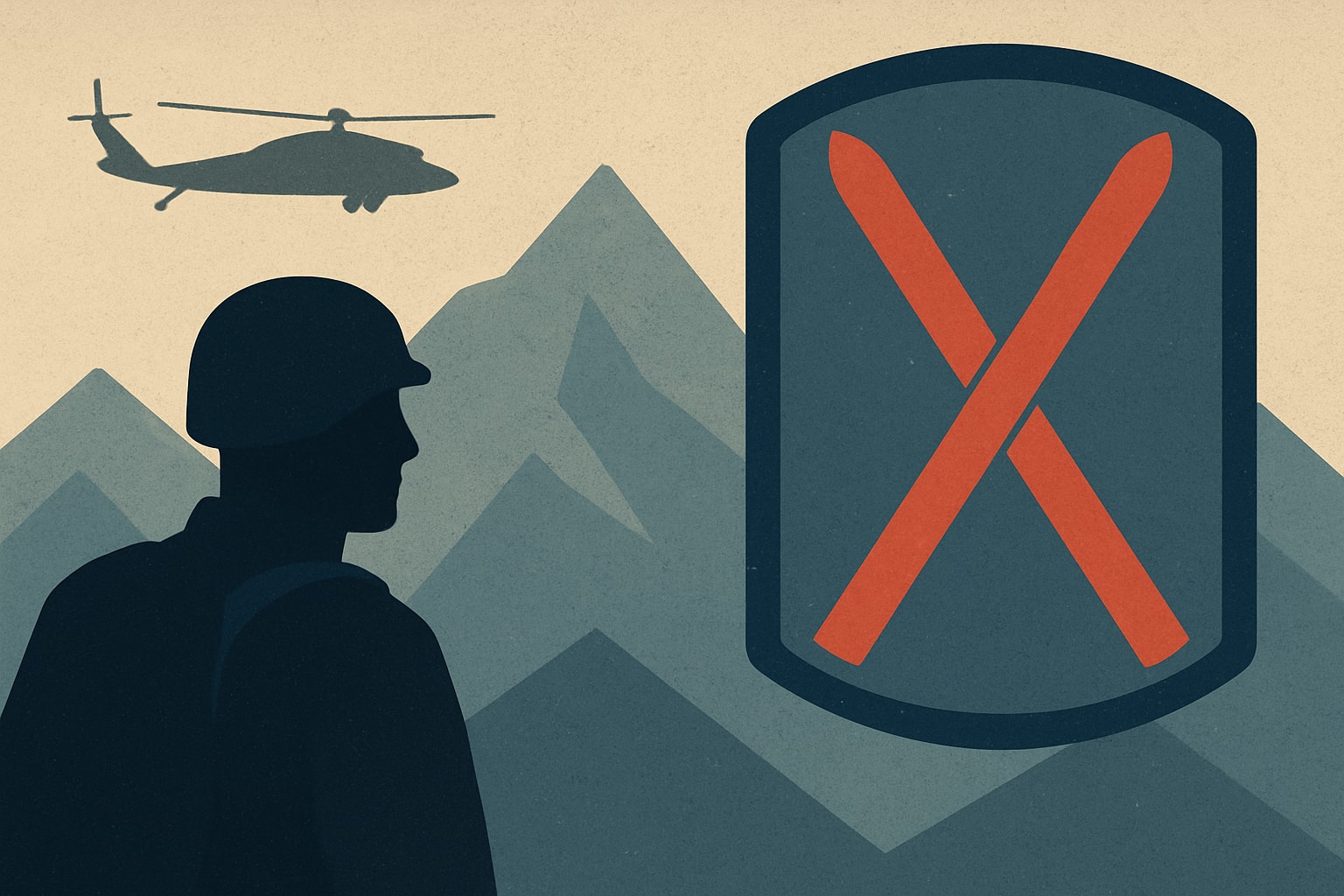 Editorial illustration for: Crossed Skis Return to the Army’s 10th Mountain Division Insignia