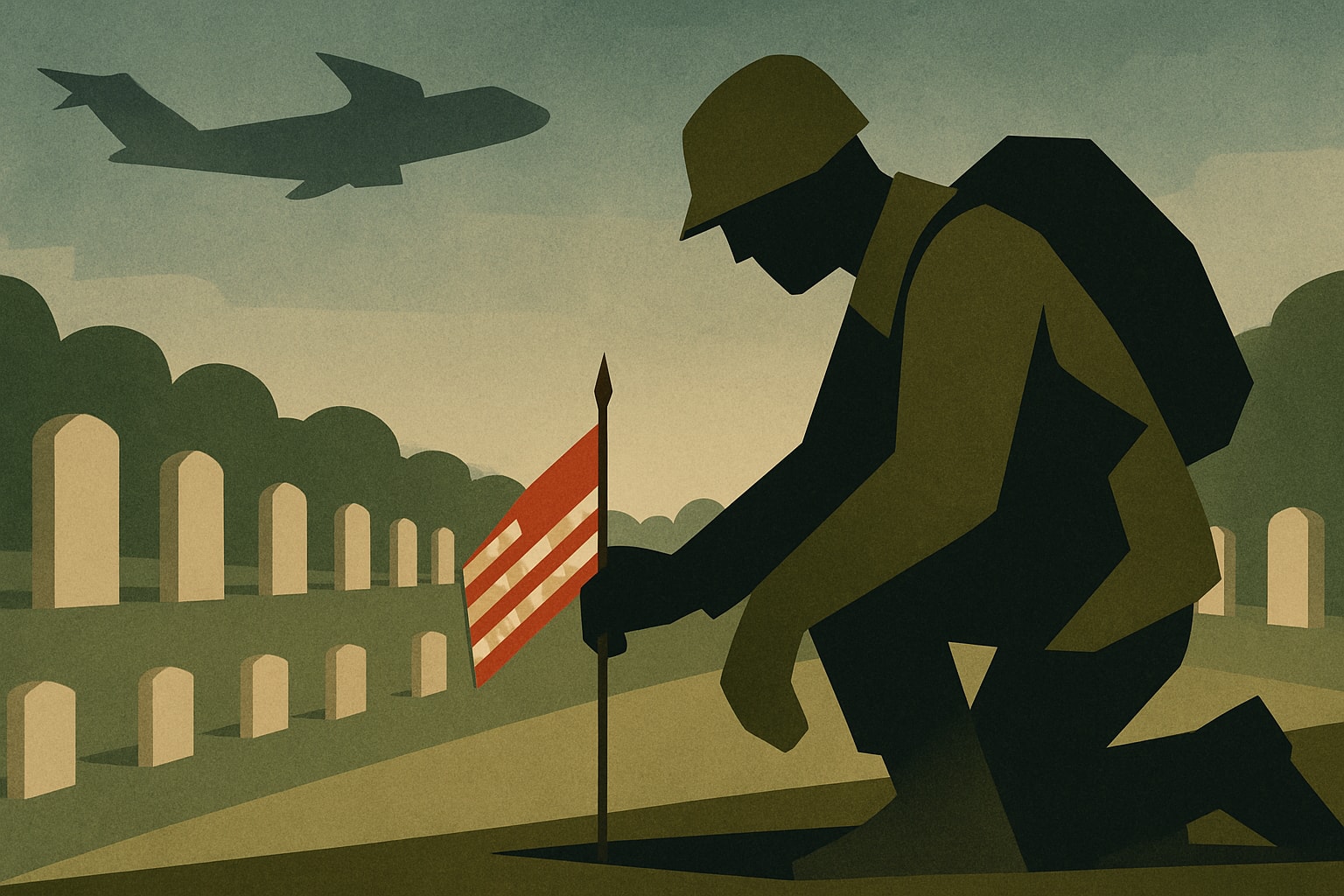Editorial illustration for: Old Guard Soldiers Place 260,000 Flags at Arlington for Memorial Day