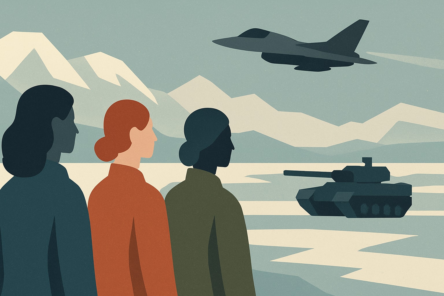 Editorial illustration for: All-Female Senate Delegation Visits Arctic Amid Military Tensions