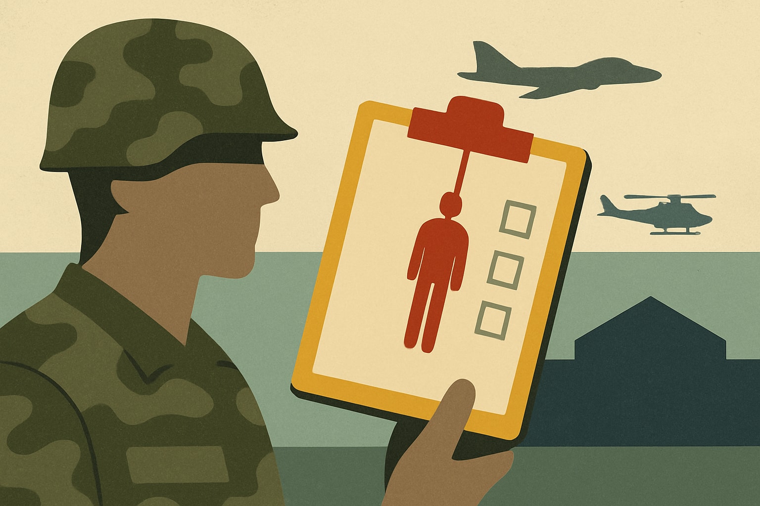 Editorial illustration for: Most Military Branches Don’t Fully Check if Suicide Prevention Training Works