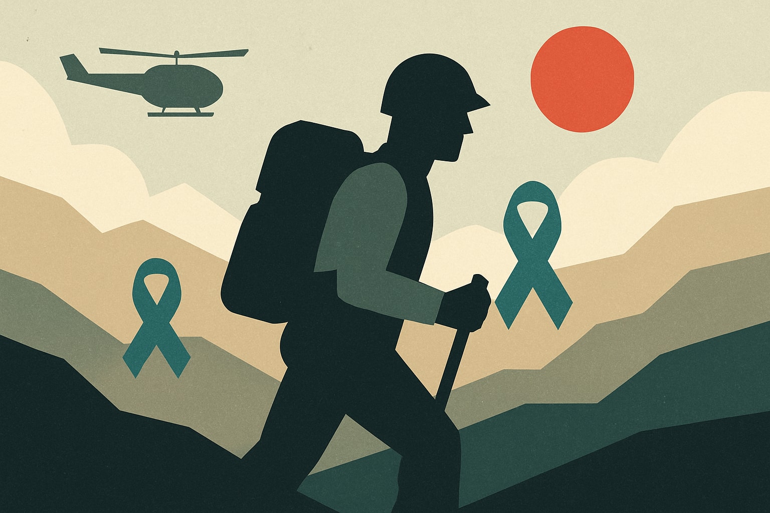 Editorial illustration for: Veterans Hike 100 Miles in 5 Days to Support PTSD Recovery