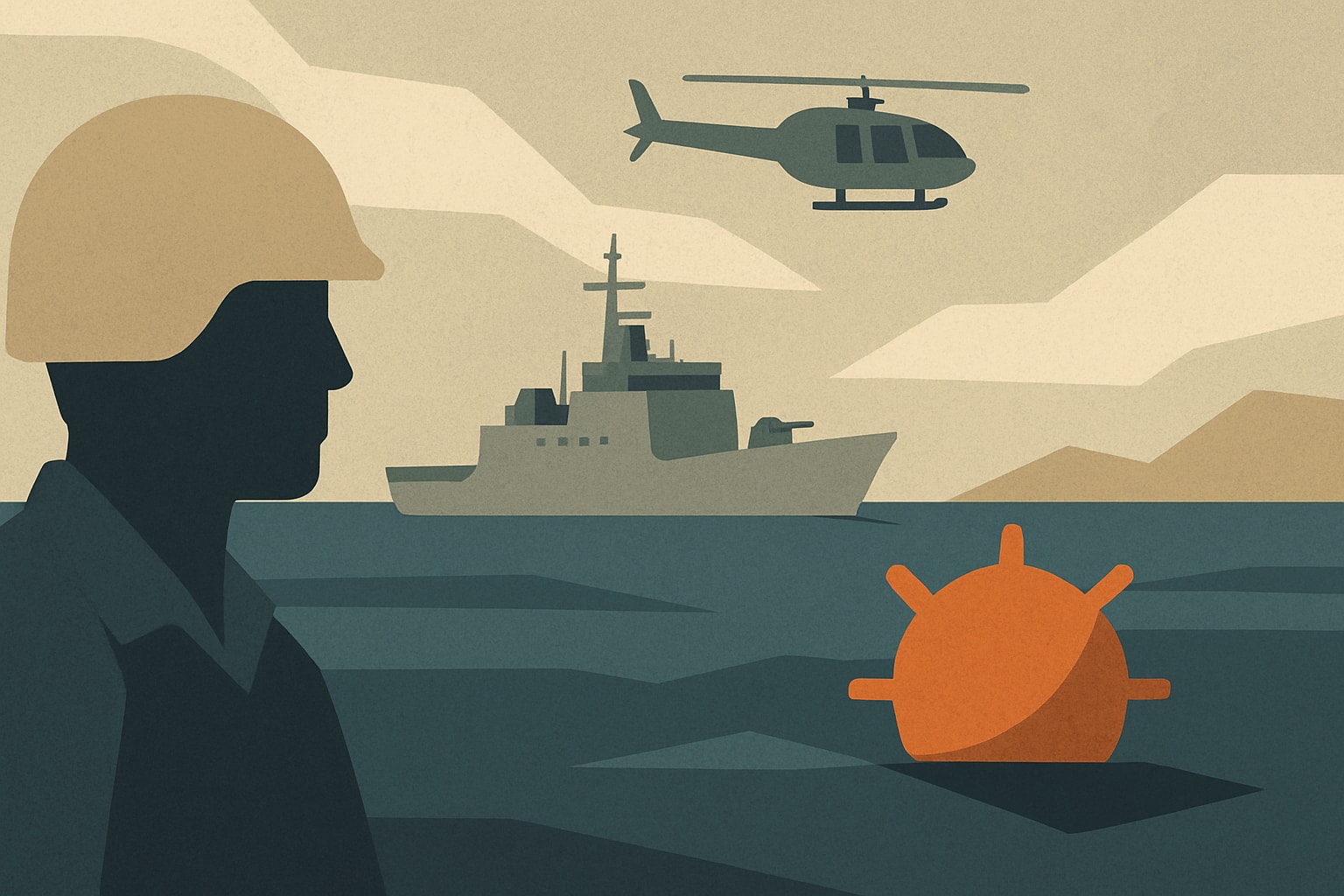 Editorial illustration for: Britain's Navy Prepares to Clear Mines in the Strait of Hormuz