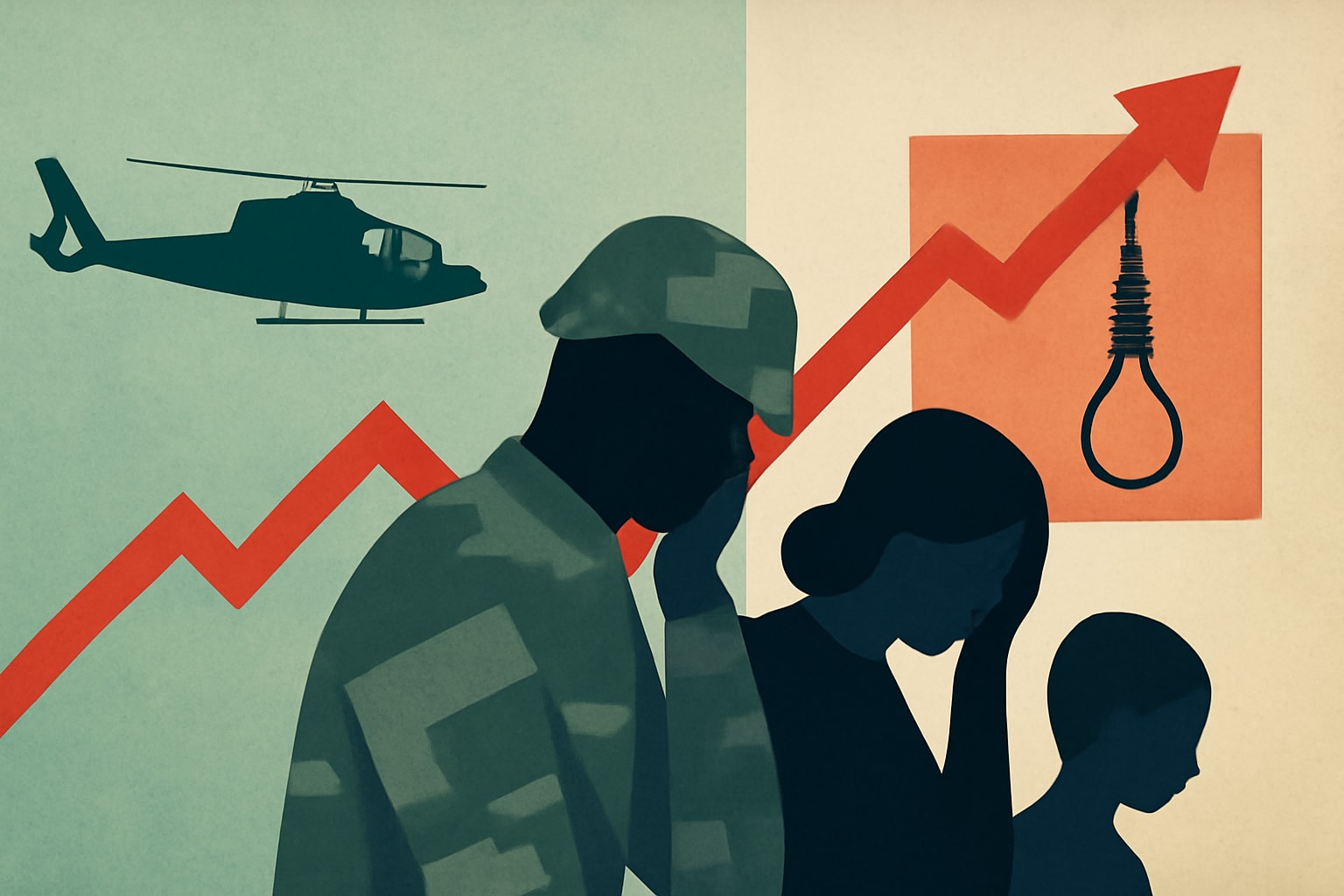 Editorial illustration for: Suicide Rates Among Military Families Continue Troubling Upward Trend