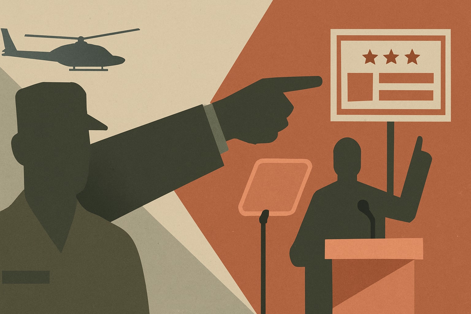 Editorial illustration for: Defense Secretary Hegseth Campaigns for Congressional Challenger, Breaking Pentagon Neutrality
