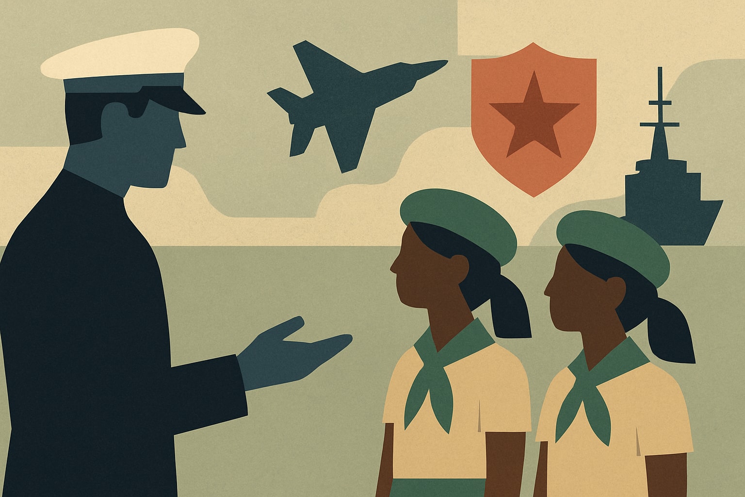Editorial illustration for: Navy Captain Uses Girl Scouts to Help Raise Future Military Leaders