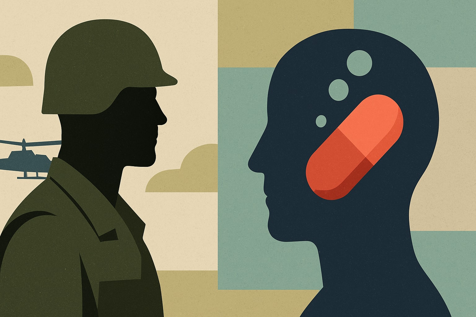 Editorial illustration for: VA Begins MDMA Clinical Trial to Address PTSD in Veterans