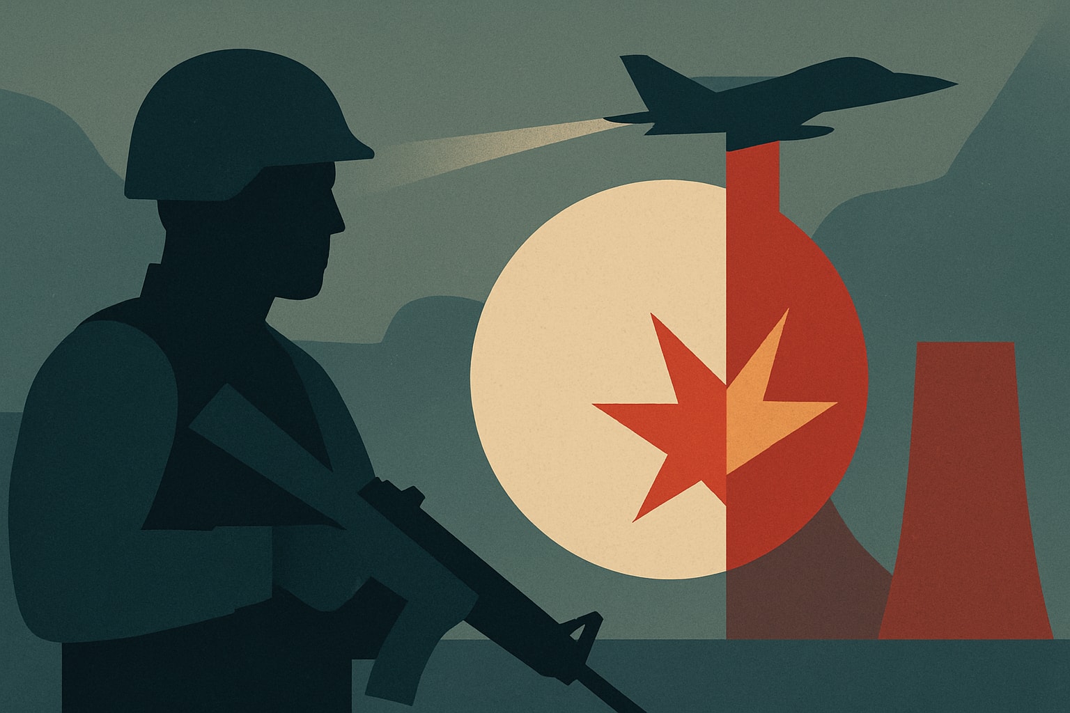 Editorial illustration for: U.S. Launches Self-Defense Strikes Against Iran Amid Ongoing Ceasefire