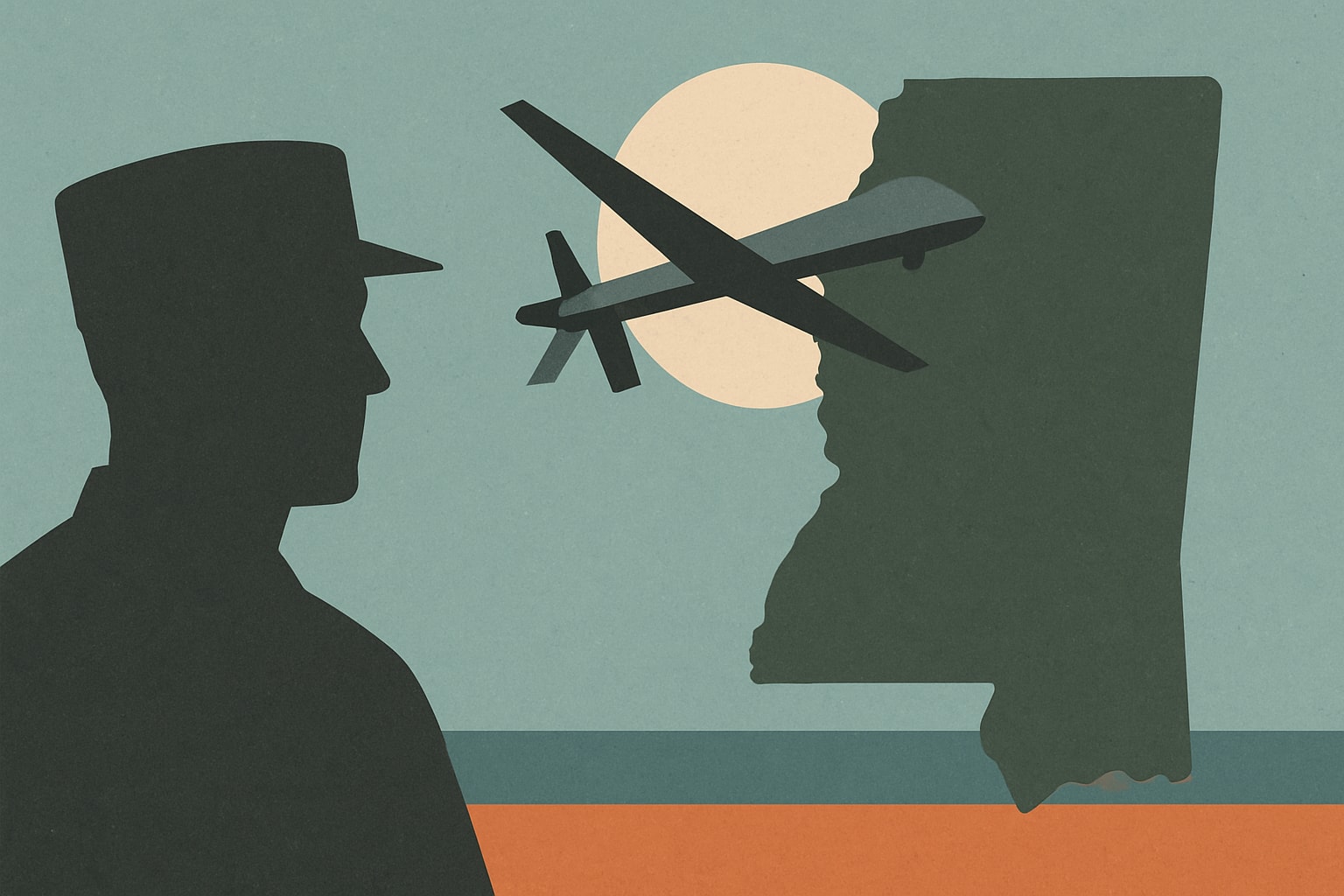 Editorial illustration for: Pentagon Plans New Drone Testing Ground in Mississippi
