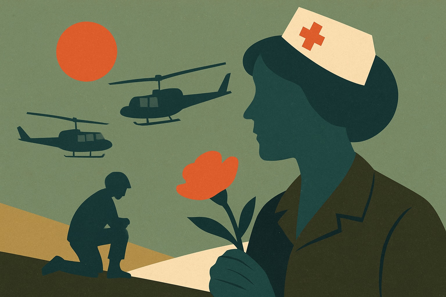 Editorial illustration for: Vietnam War Nurse Diane Carlson Evans Remembered for Courage and Compassion