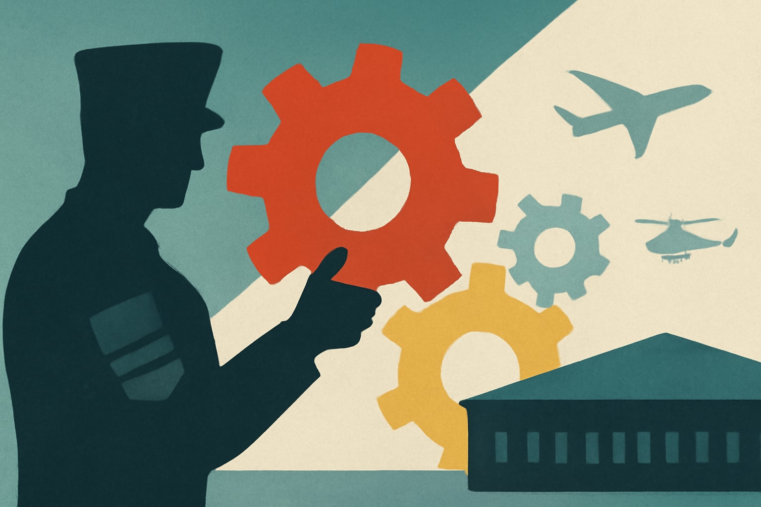 Editorial illustration for: Pentagon Productivity Adapts to Match Outside World
