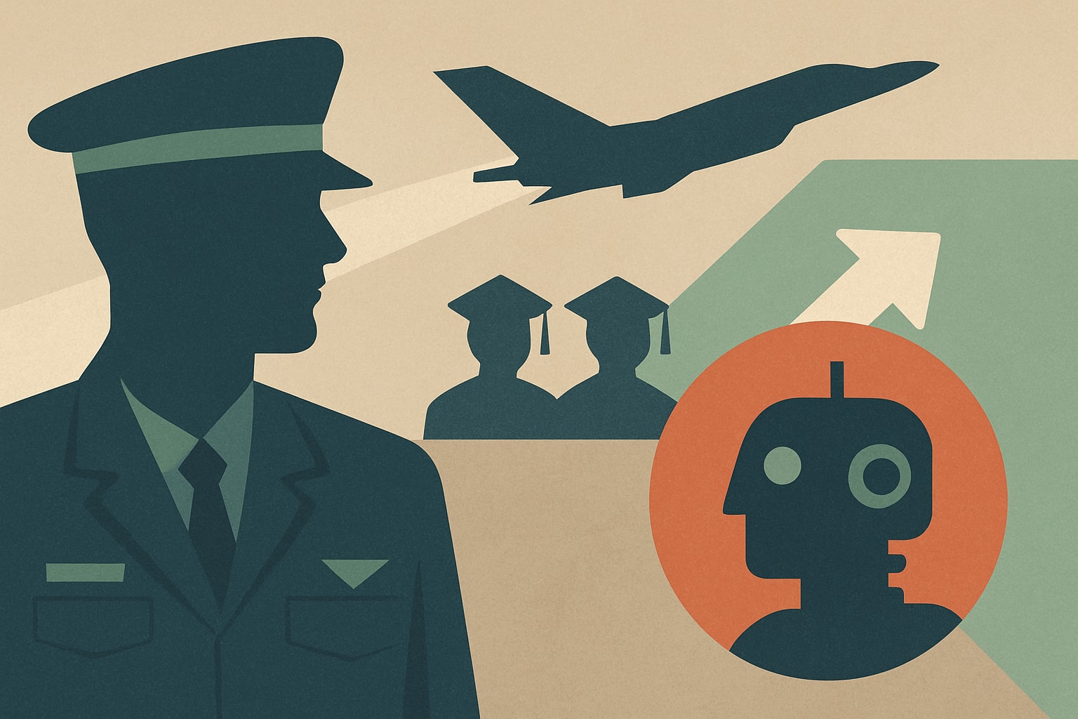 Editorial illustration for: Vance Advises Air Force Academy Graduates to Not Concede Decision-Making to AI