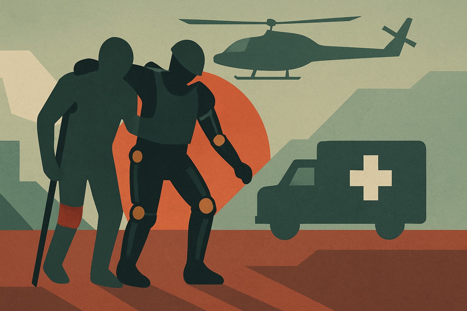 Editorial illustration for: Army Develops Exoskeleton to Assist Injured Troops on the Battlefield