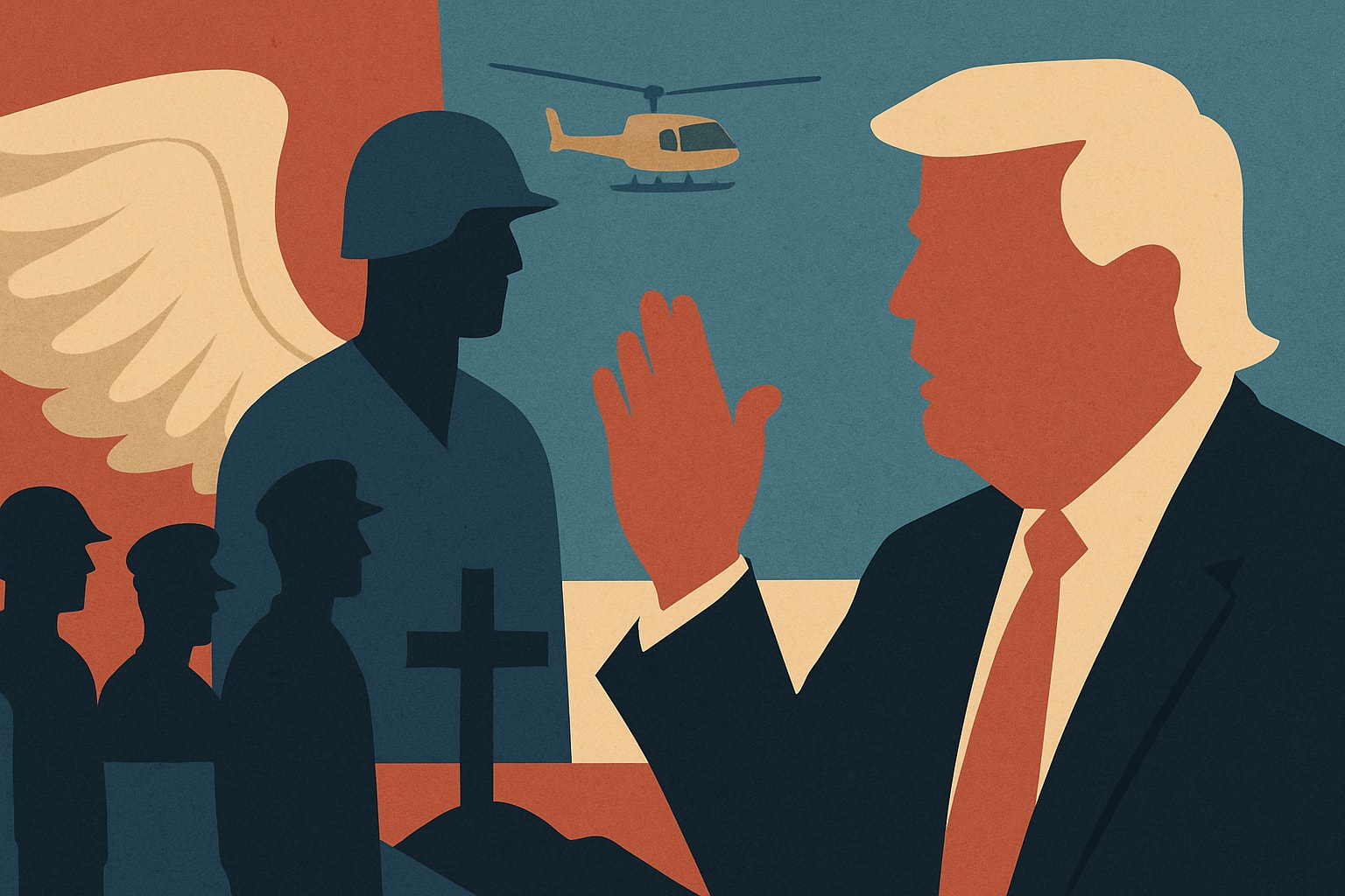 Editorial illustration for: Trump Honors Service Members as 'Guardian Angels' in Memorial Day Address