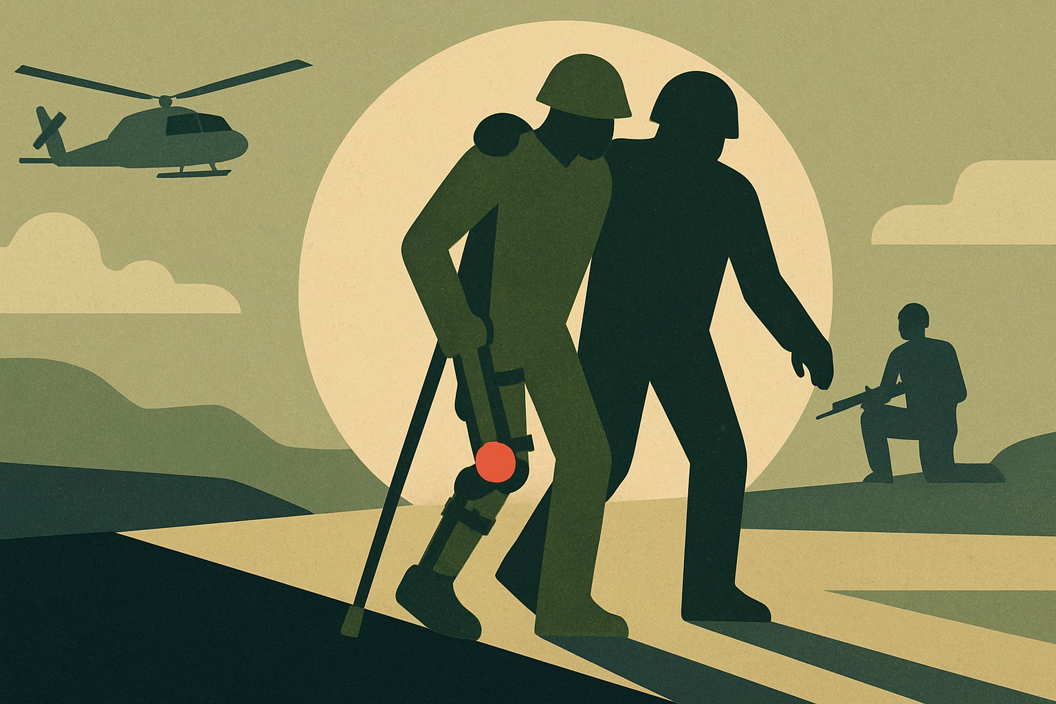 Editorial illustration for: Army Develops Exoskeleton to Aid Injured Troops on the Battlefield