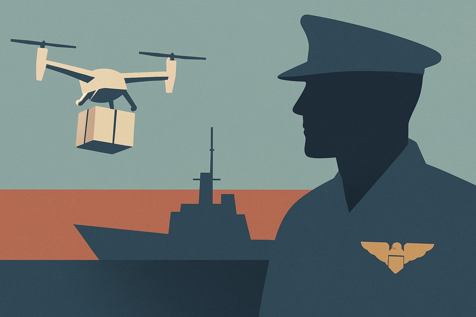 Editorial illustration for: Cargo Drones Set to Transform Naval Warfare, Says Former Marine Test Pilot