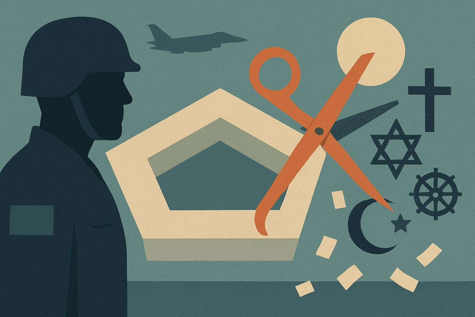Editorial illustration for: Pentagon Cuts 180 Faiths from Recognized Religion List