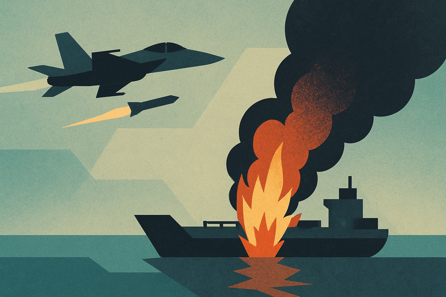 Editorial illustration for: US Navy F/A-18 Super Hornet Strikes and Disables Oil Tanker in Gulf of Oman