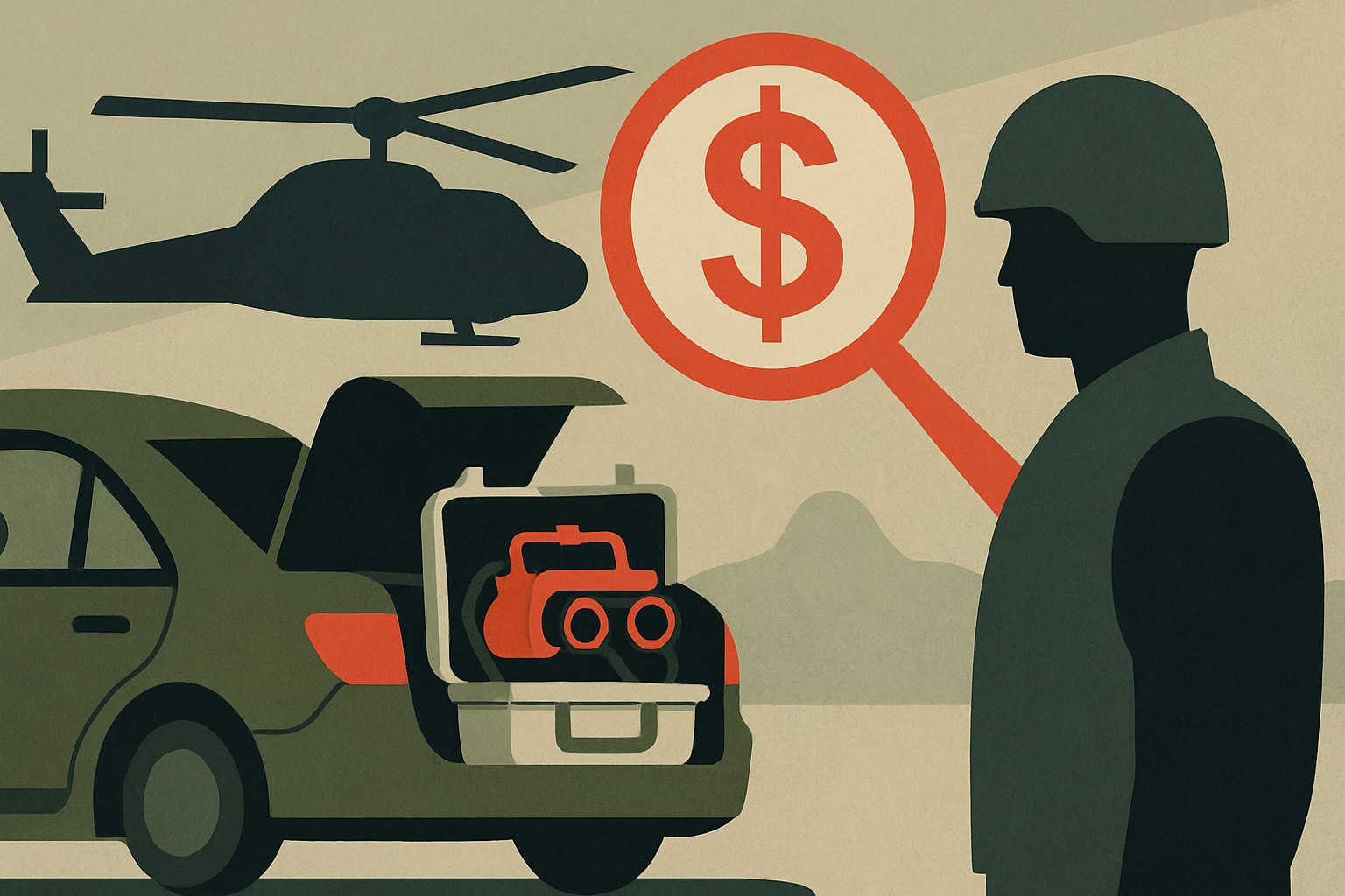 Editorial illustration for: Army Searches for $33,000 in Stolen Helicopter Gear from Rental Car