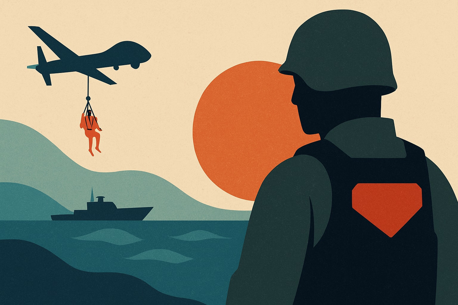 Editorial illustration for: U.S. Military's First Use of Maritime Drone for Pilot Rescue Near Oman