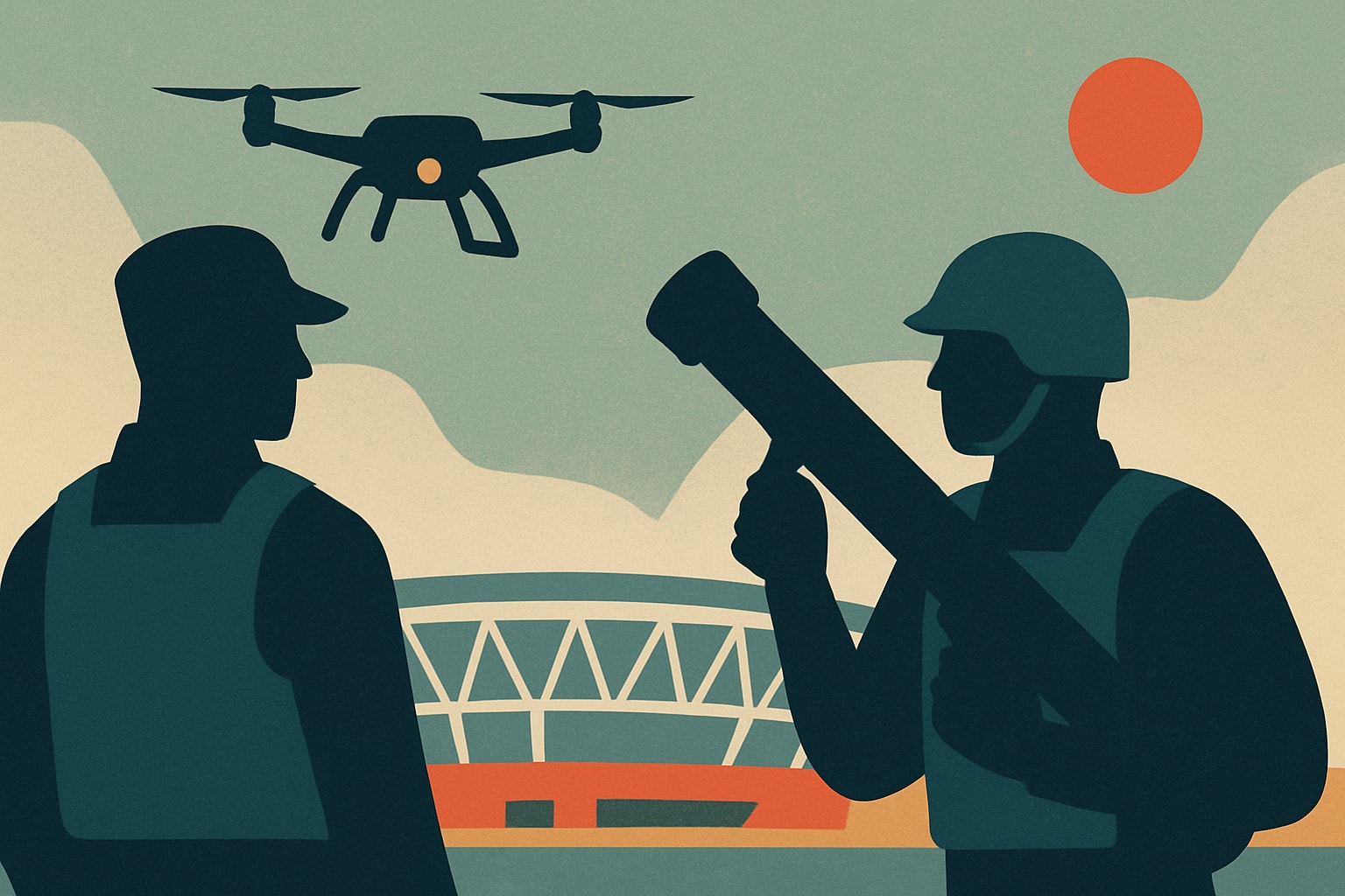 Editorial illustration for: Security Teams Prepare to Counter Drone Threats at World Cup 2026