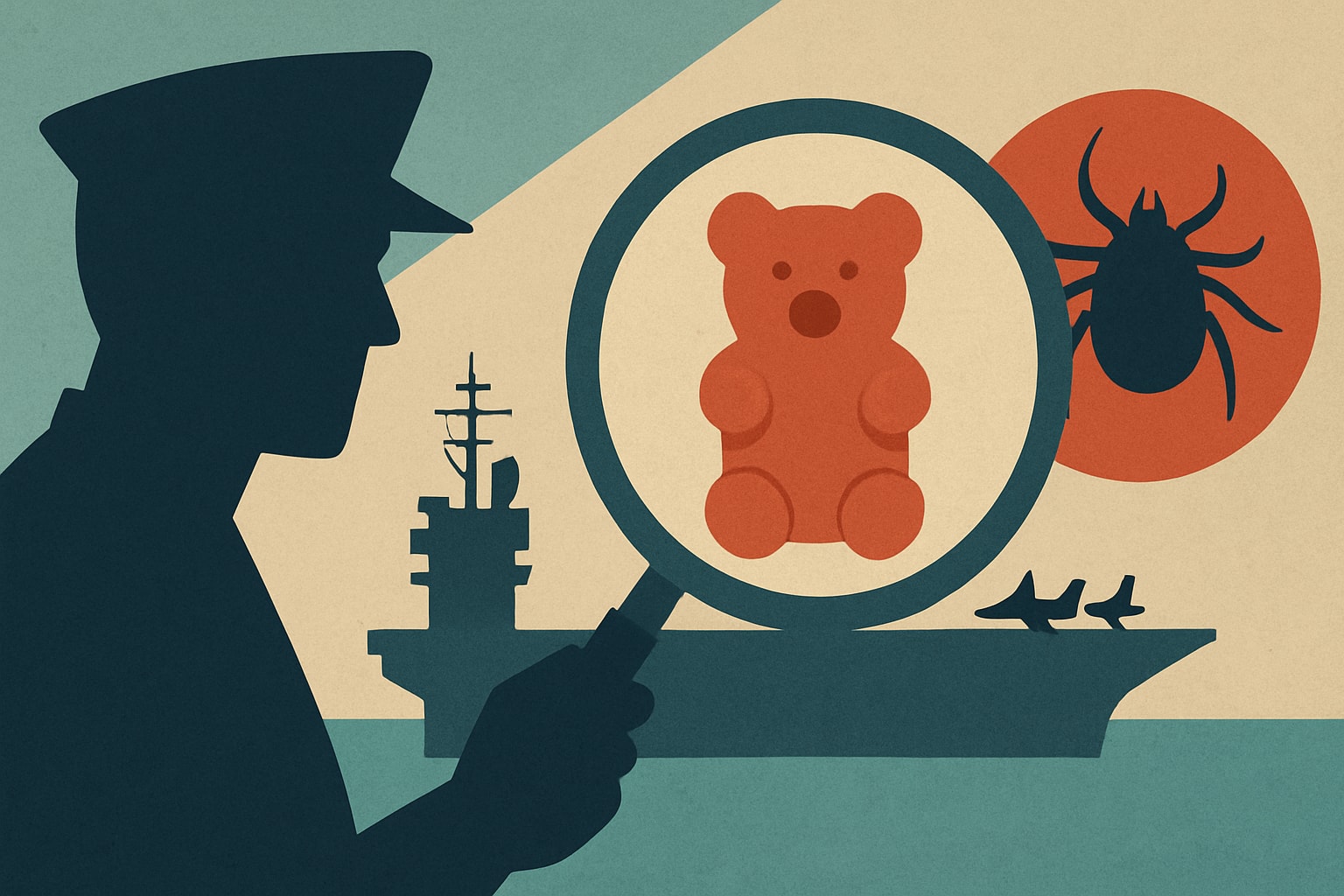 Editorial illustration for: Navy Lab Investigates New Gummy Bear Bug Repellent to Combat Tick Threat