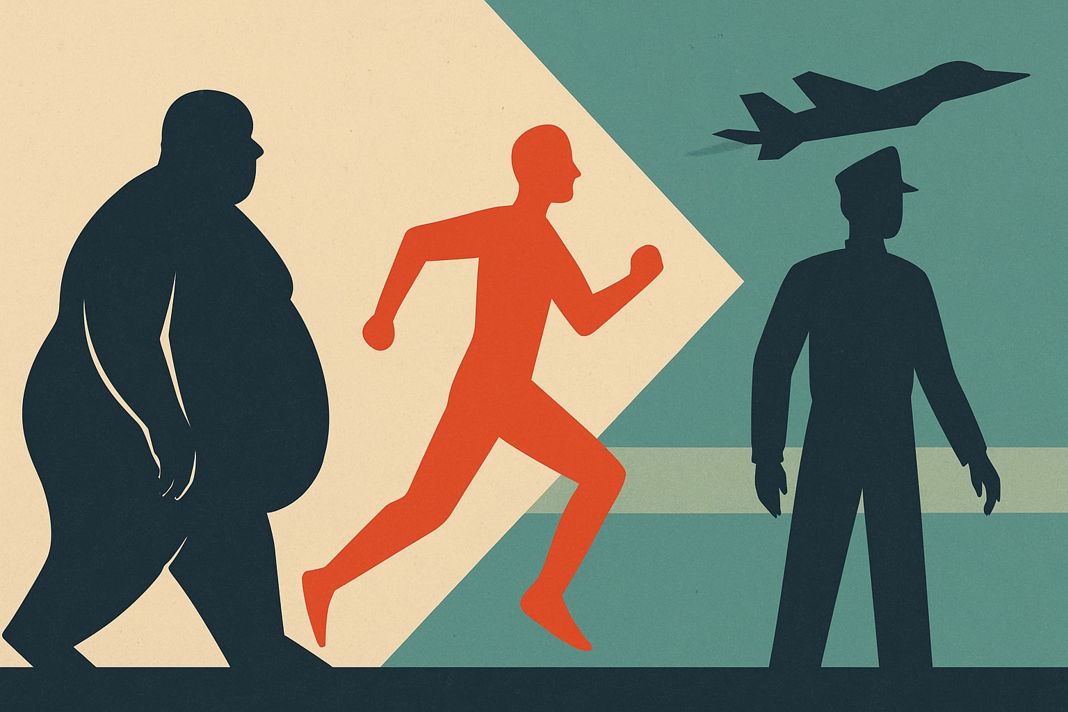 Editorial illustration for: Man Loses 200 Pounds to Enlist in the Air Force