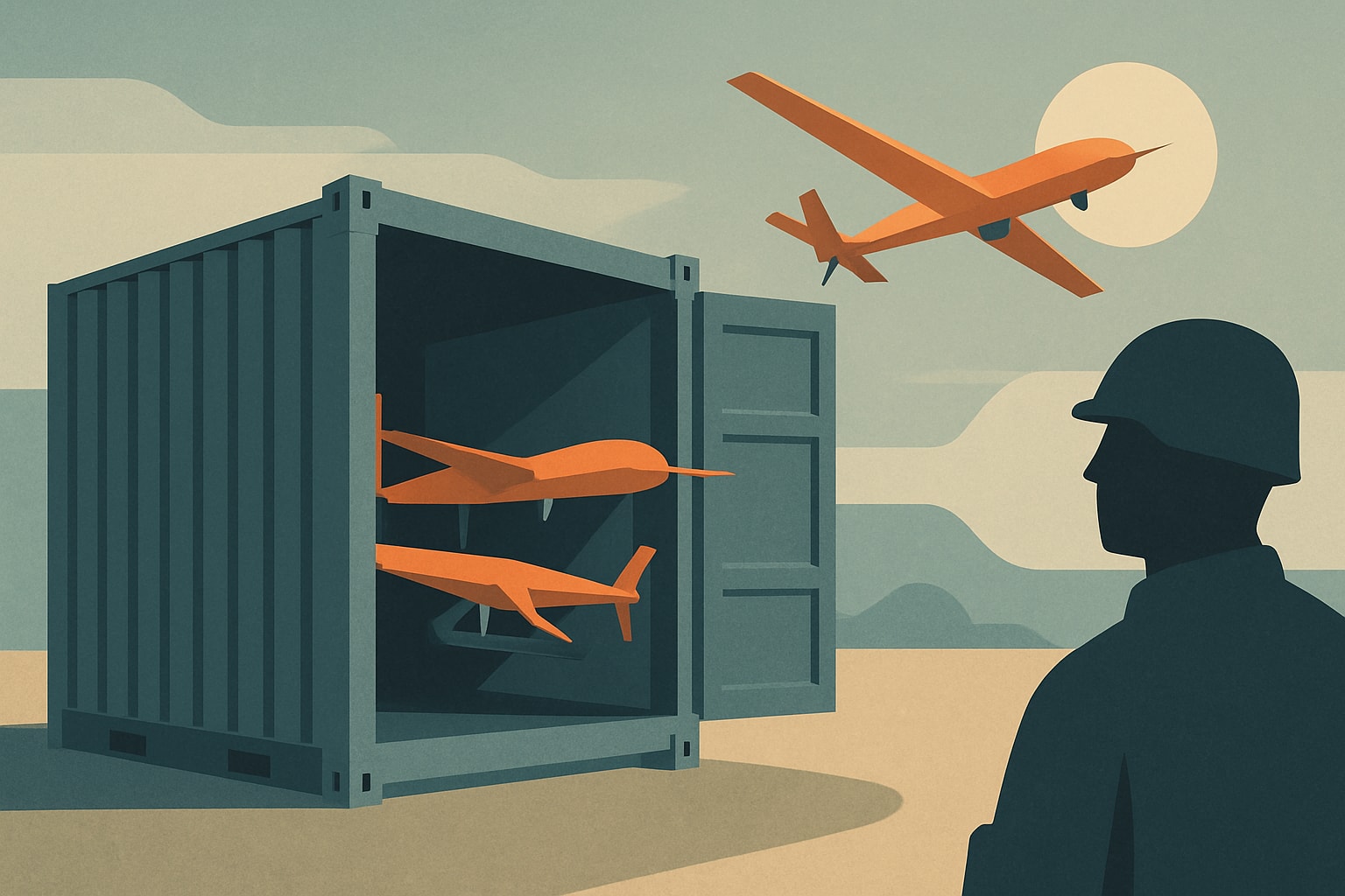 Editorial illustration for: Rheinmetall Proposes Innovative Shipping Container for Drone Deployment