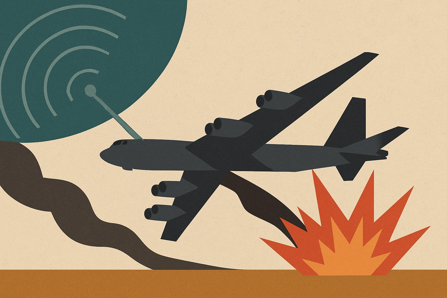 Editorial illustration for: B-52 Stratofortress Crashes During Radar Upgrade Test at Edwards AFB