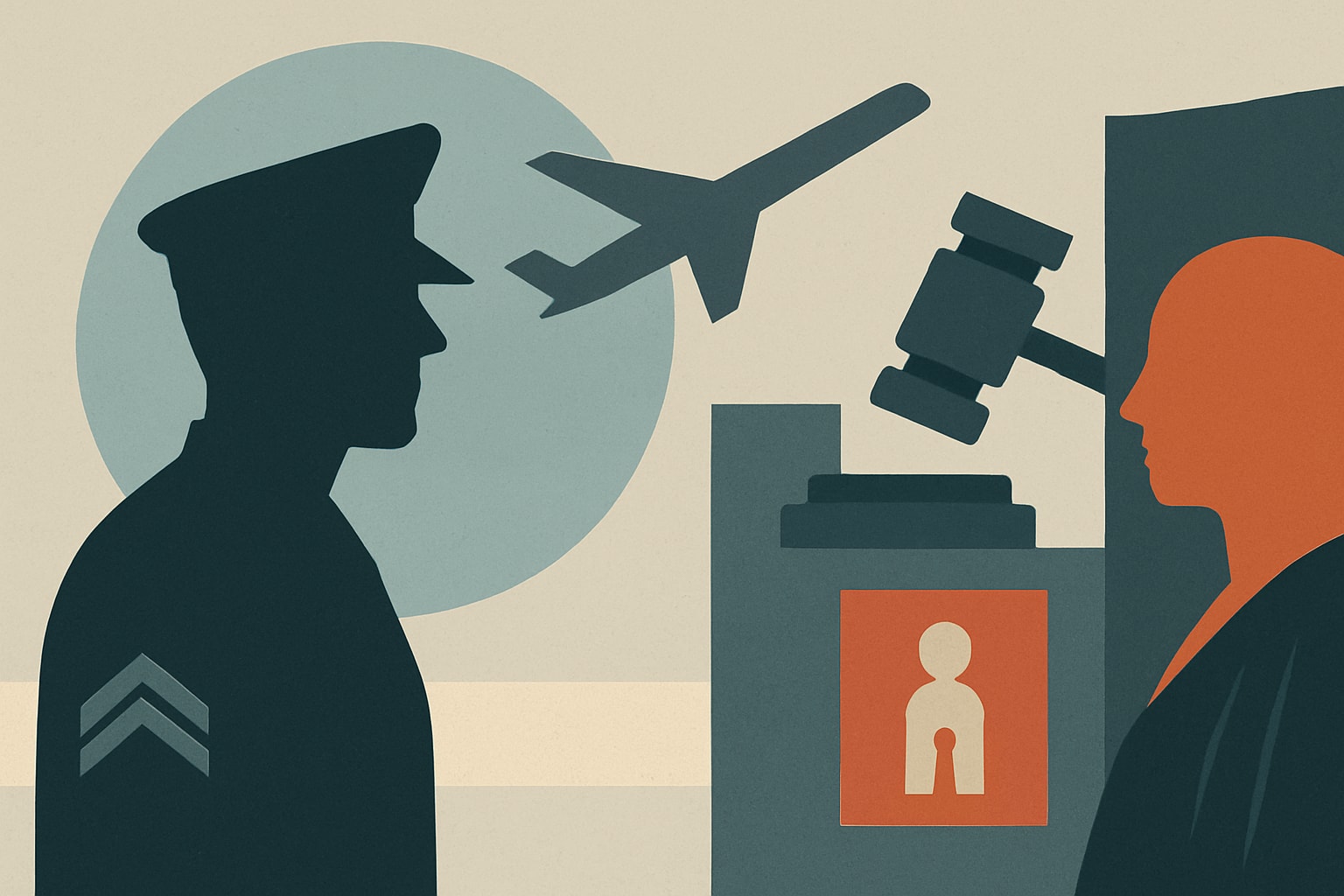 Editorial illustration for: Senate Advances Investigation into JAG Officers as Immigration Judges