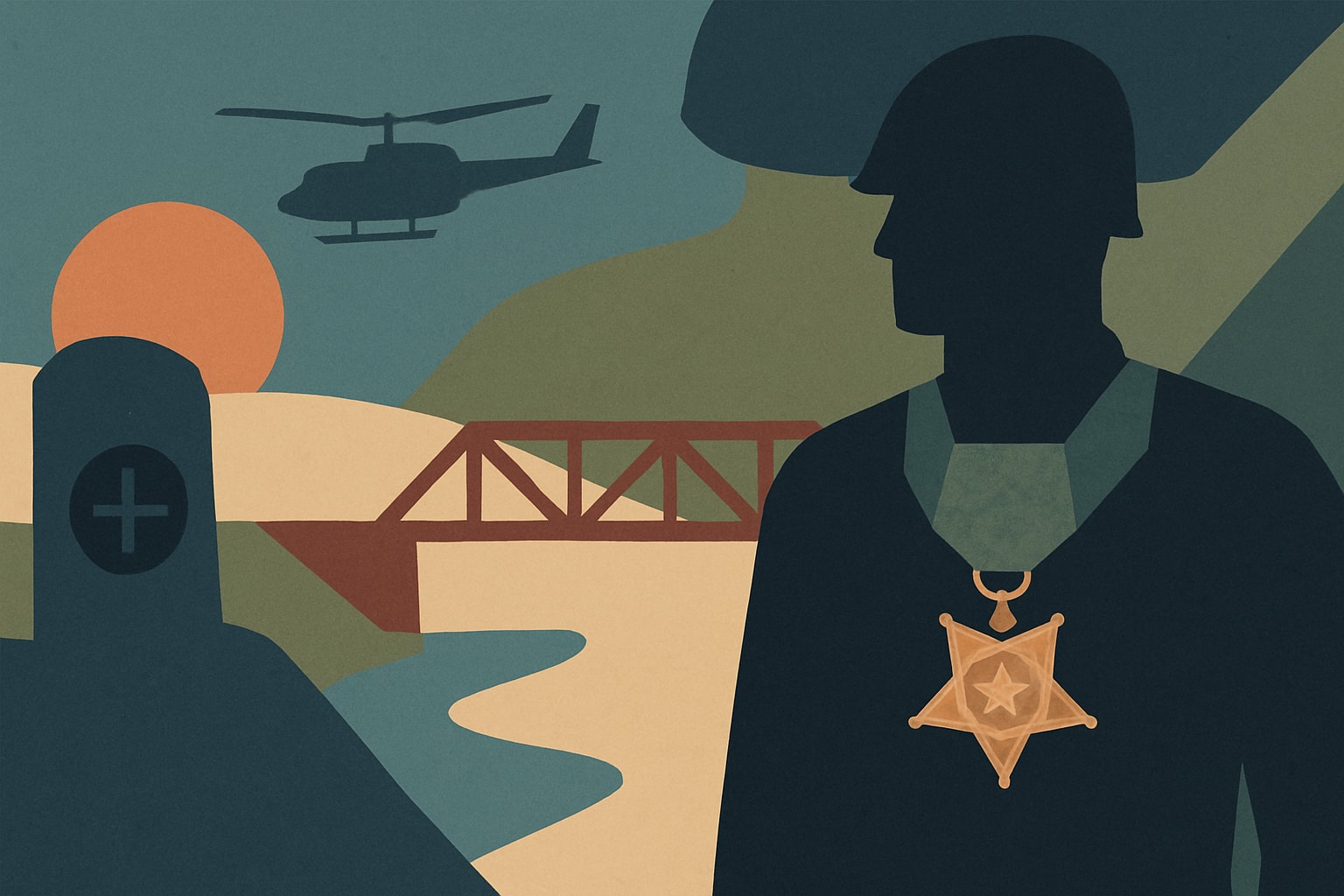 Editorial illustration for: John Ripley's Medal of Honor: A Legacy of Service 54 Years After Dong Ha Bridge