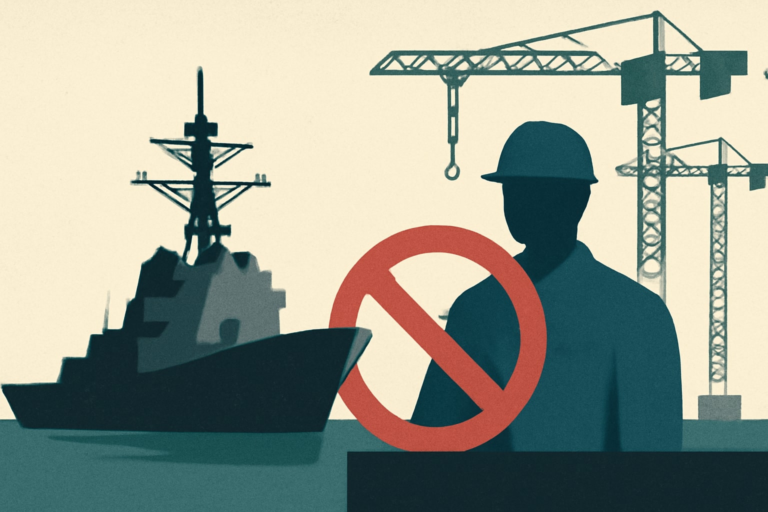 Editorial illustration for: Congress Seeks to Limit US Navy Vessels Built in Foreign Shipyards