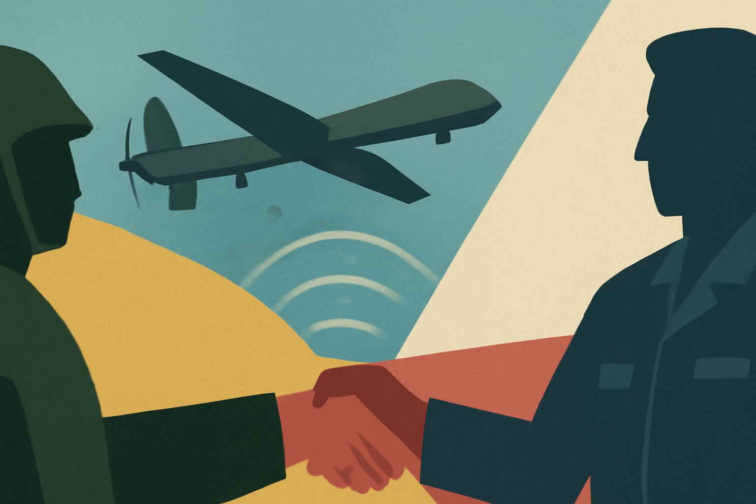 Editorial illustration for: Ukraine's Drone Advancements Influence U.S. Military Negotiations