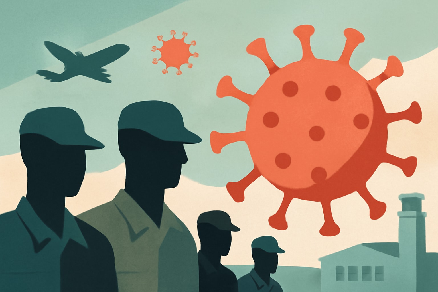 Editorial illustration for: Flu Outbreak Sickens 200 Trainees at Lackland Air Force Base