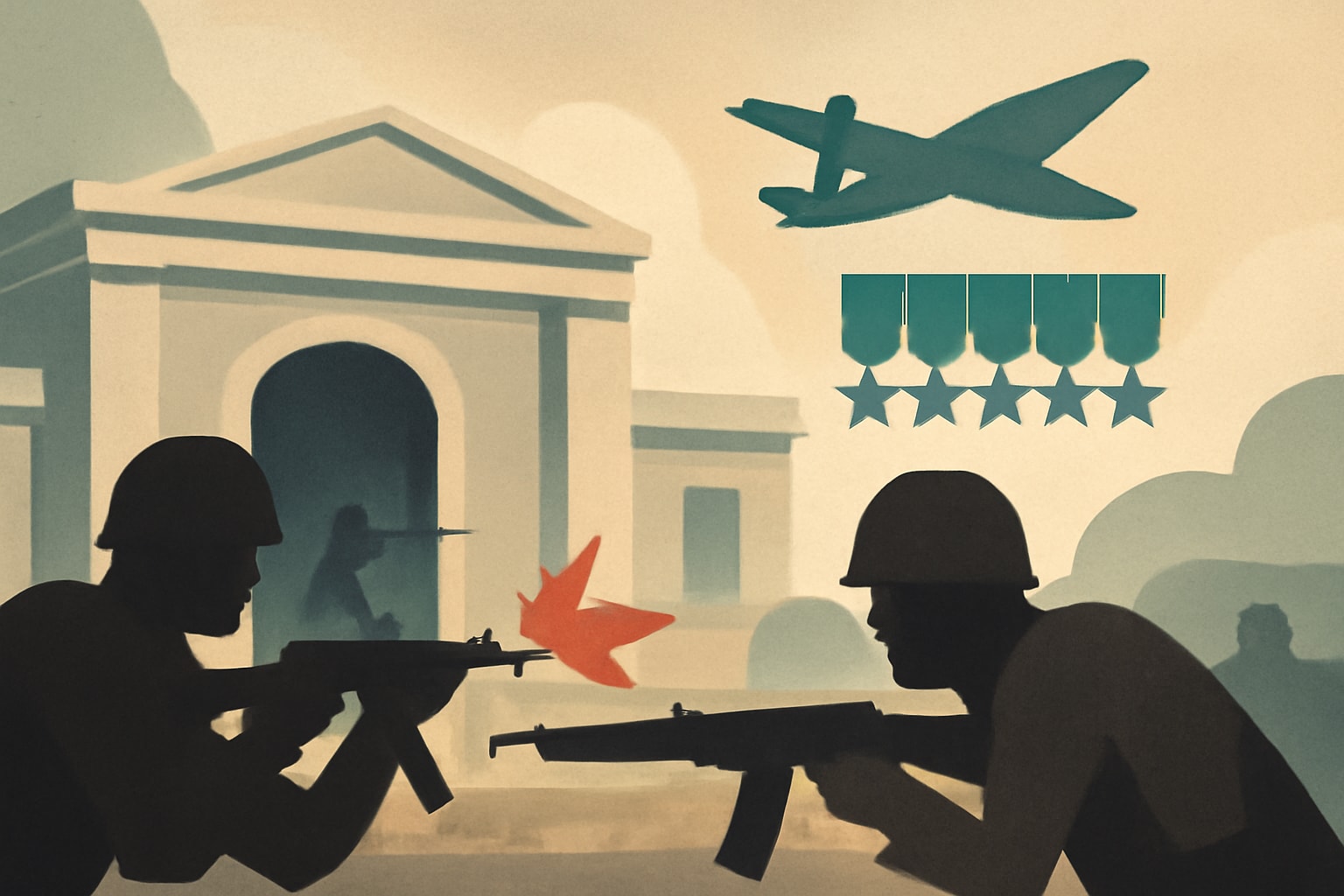 Editorial illustration for: Gunfight at the Veracruz Custom House Led to Six Medal of Honor Recipients