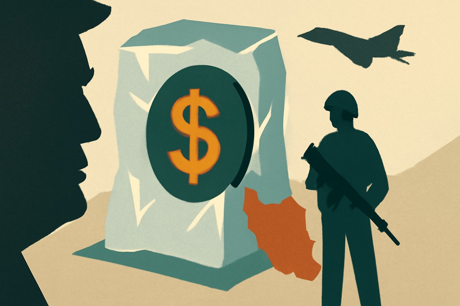 Editorial illustration for: Trump Announces U.S. Control Over Iran's Unfrozen Funds