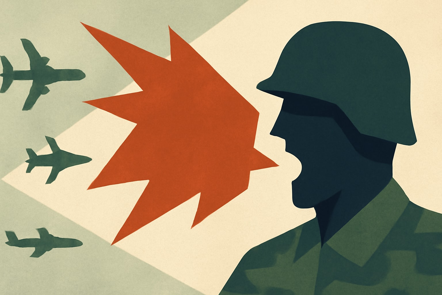 Editorial illustration for: The Dangers of Aggressive Rhetoric in Military Leadership
