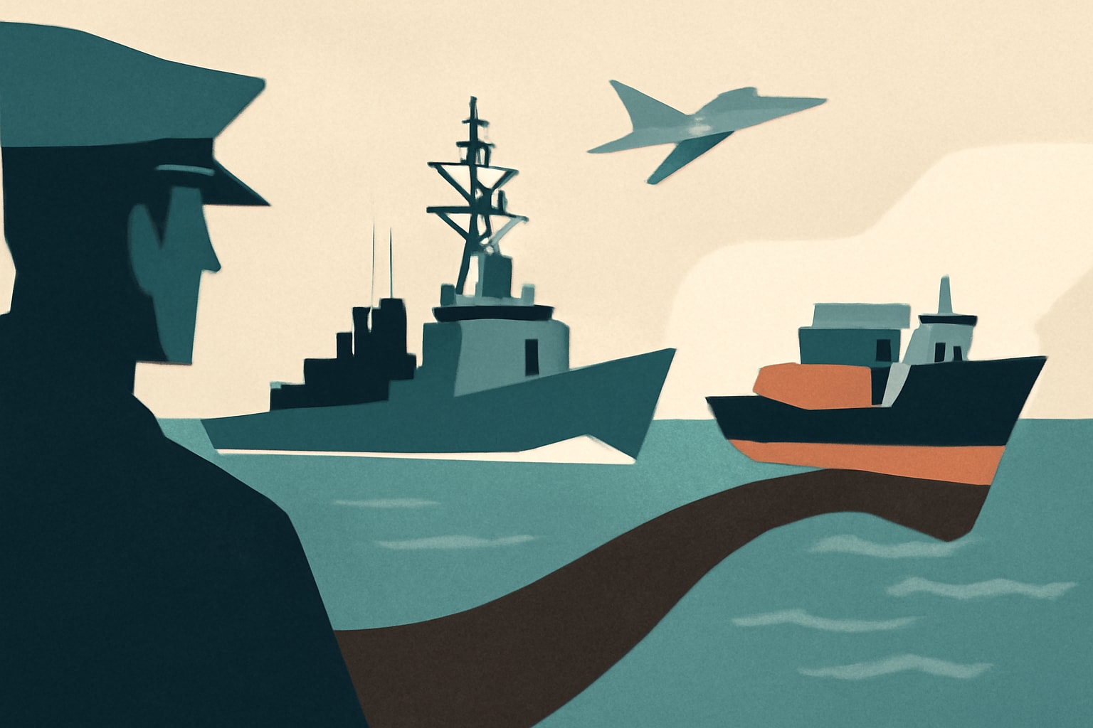Editorial illustration for: US Navy Destroyer Intercepts Iranian-Flagged Vessel Skirting Blockade