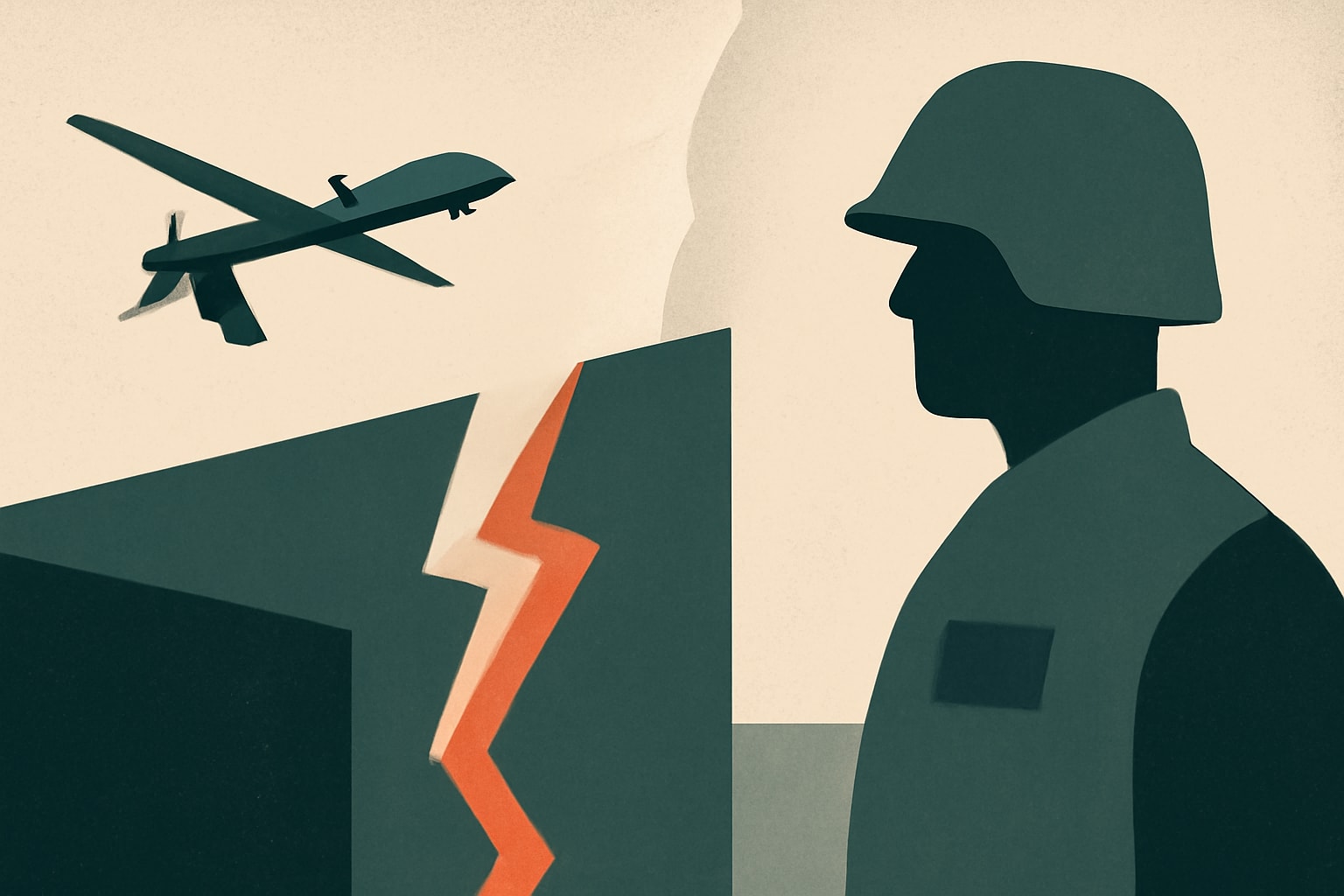 Editorial illustration for: US Army Goes Into the Breach — Without Soldiers