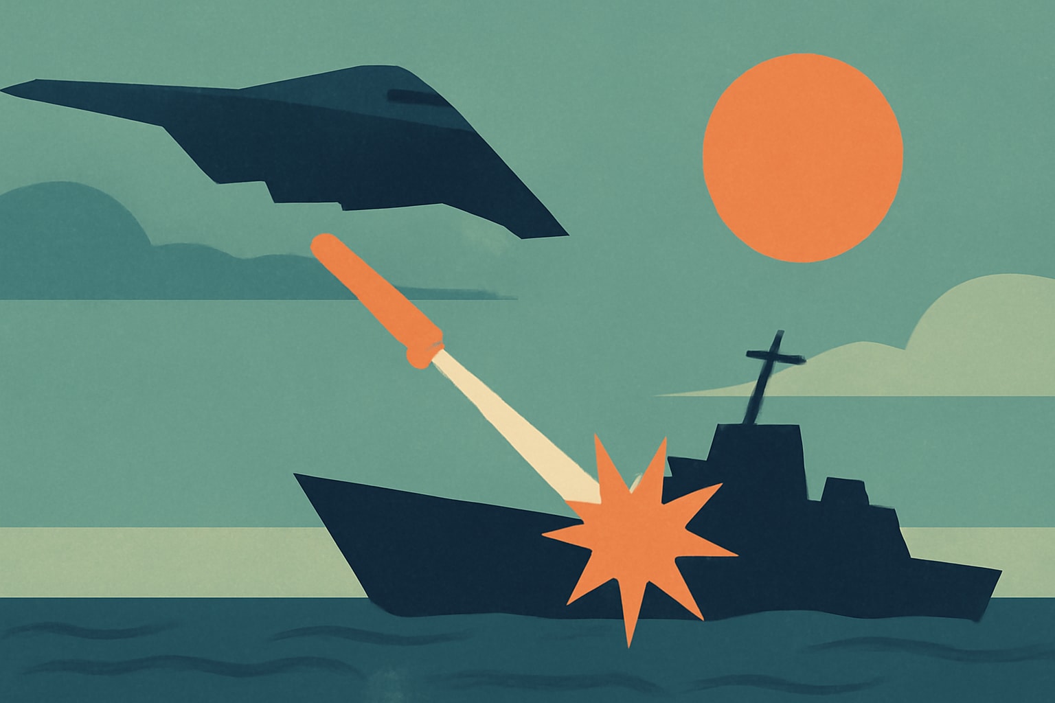 Editorial illustration for: B-2 Spirit Successfully Fires Ship-Killing Missile in Pacific Exercise