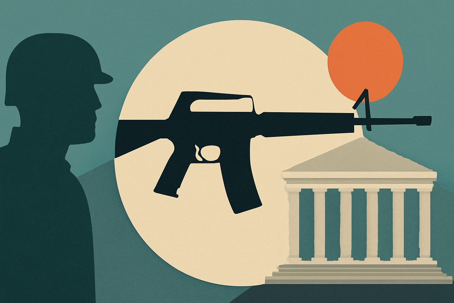 Editorial illustration for: Supreme Court Will Consider Assault Weapons Bans and the Second Amendment