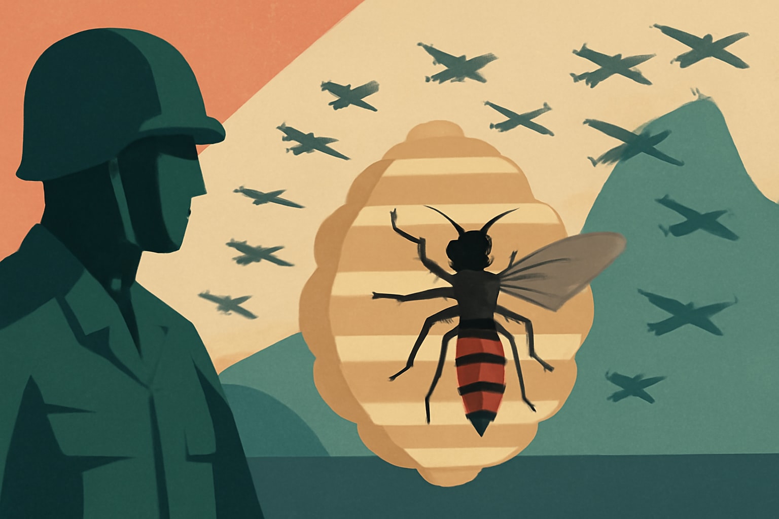Editorial illustration for: Taiwan Seeks 'Hornet's Nest' of Drones to Deter Chinese Threats