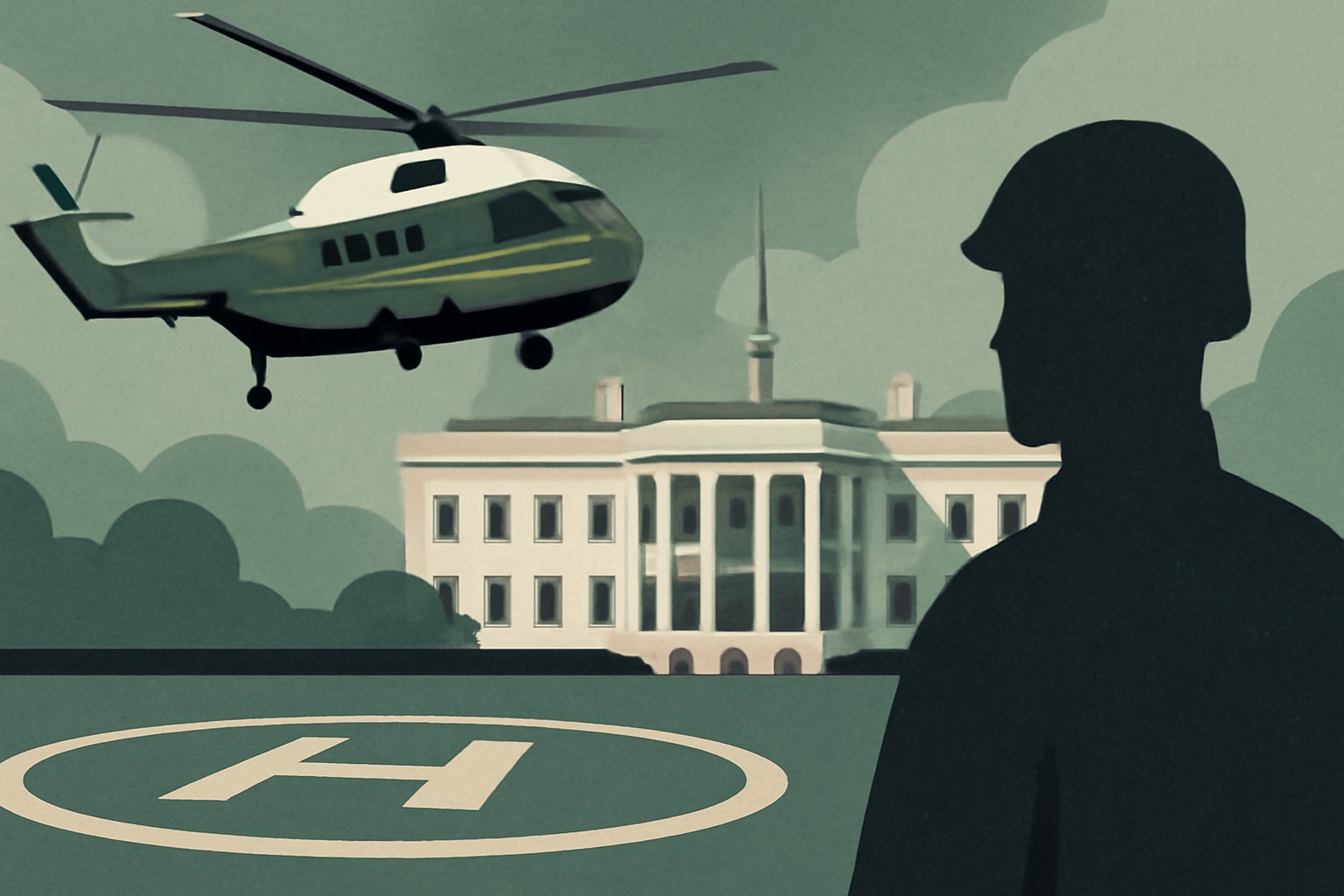 Editorial illustration for: Marine One Helipad to Be Constructed on White House Lawn