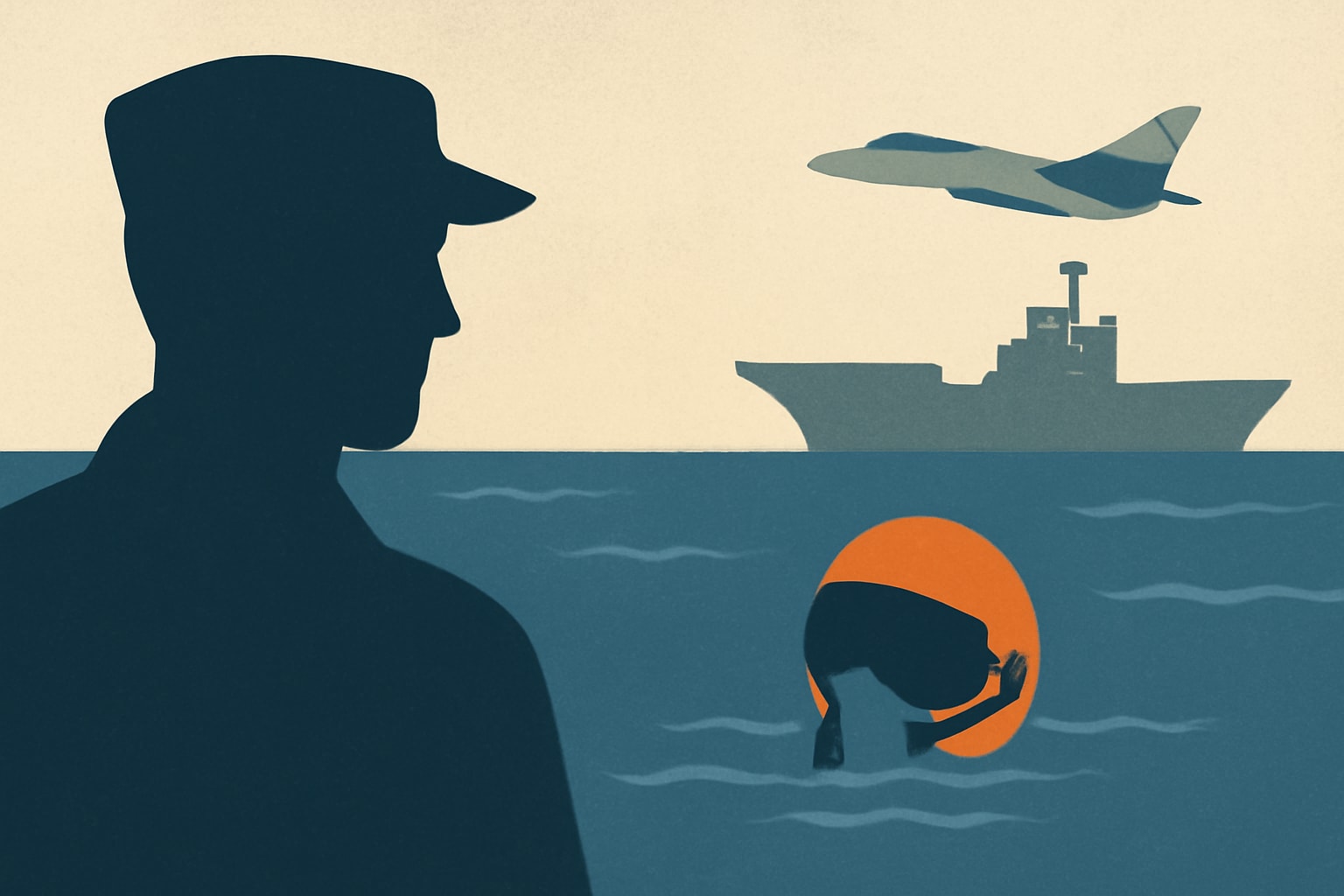 Editorial illustration for: US Navy Suspends Search for Missing Aviator in Arabian Sea